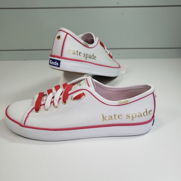 Keds Shoes - Keds Kate Spade New York Kickstart Foil Logo White Red Gold Sneakers size 6.5